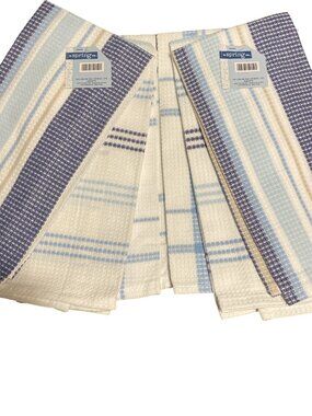 LOT of 6 Kitchen Dish Hand Towels Men's Guy's Boy's Blue Tan Stripe Waffle Set